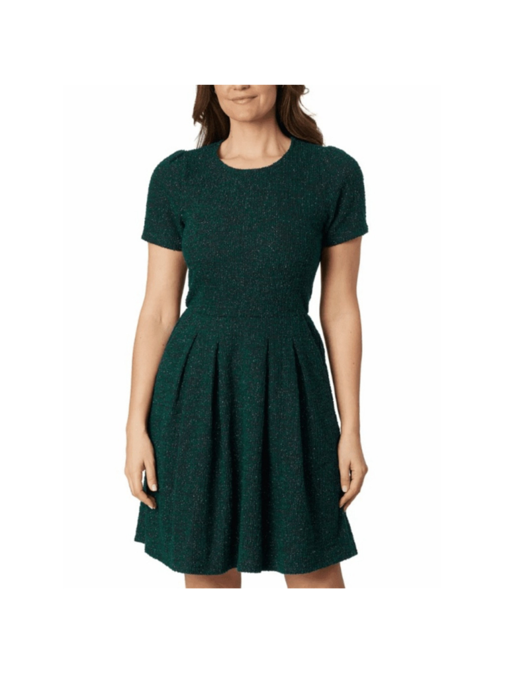 Draper James metallic green shimmer dress fit n flare mini pleated women's small